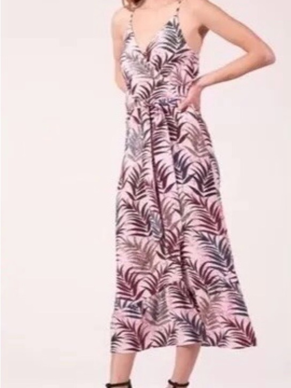 Sandro Pink Palm-Print Spaghetti-Strap Maxi Dress